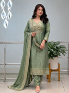 Special PURE MALAY GLASS TISSUE WITH KANJIVARAM HANDK WORK NACK 3 piece Set collection is Arrived