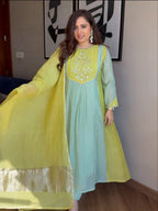 Đěsigner Festival Special Pure Mul Chanderi With Jequard Wiving Lagadi Duppata  & Pent Suit Set