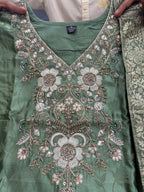 Special PURE MALAY GLASS TISSUE WITH KANJIVARAM HANDK WORK NACK 3 piece Set collection is Arrived